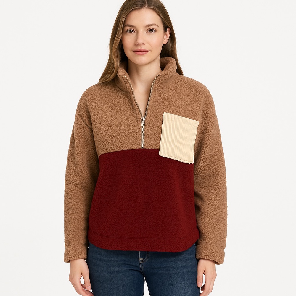 POL Tan and‎ Brown Ribbed Pullover